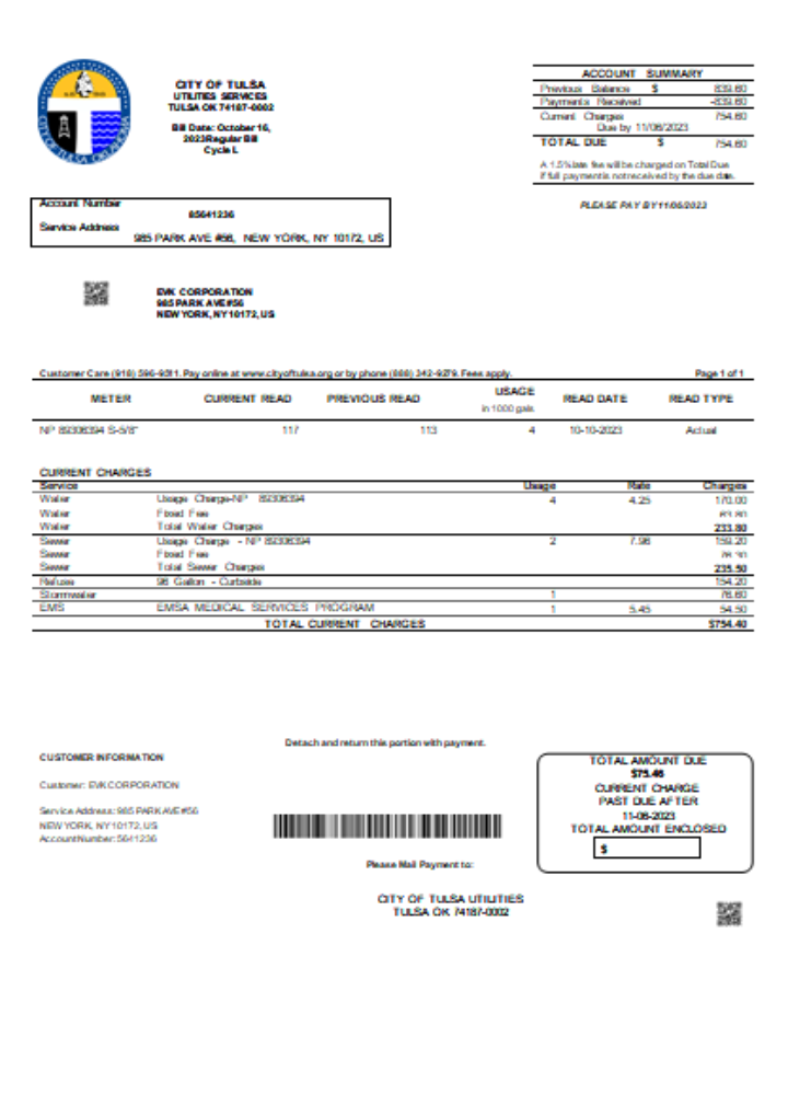 City of Tulsa utility business bill, SCR PSD template